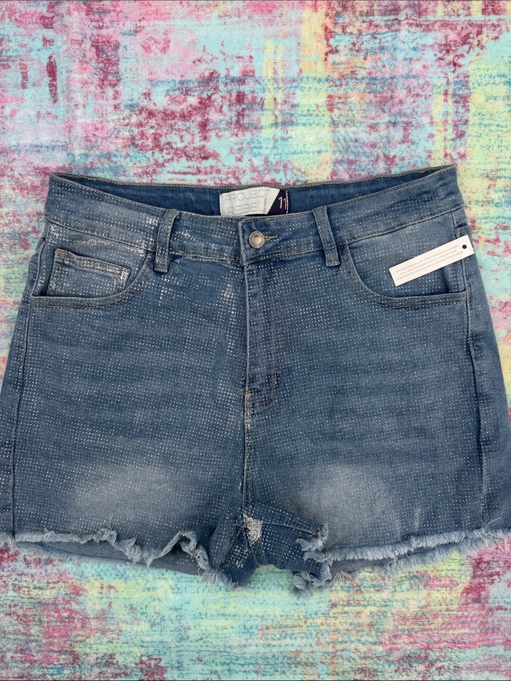 Blue Sparkle Frayed Hem Jean Shorts